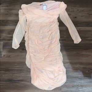 Off Shoulder Ruched Mesh Bodycon Midi Dress